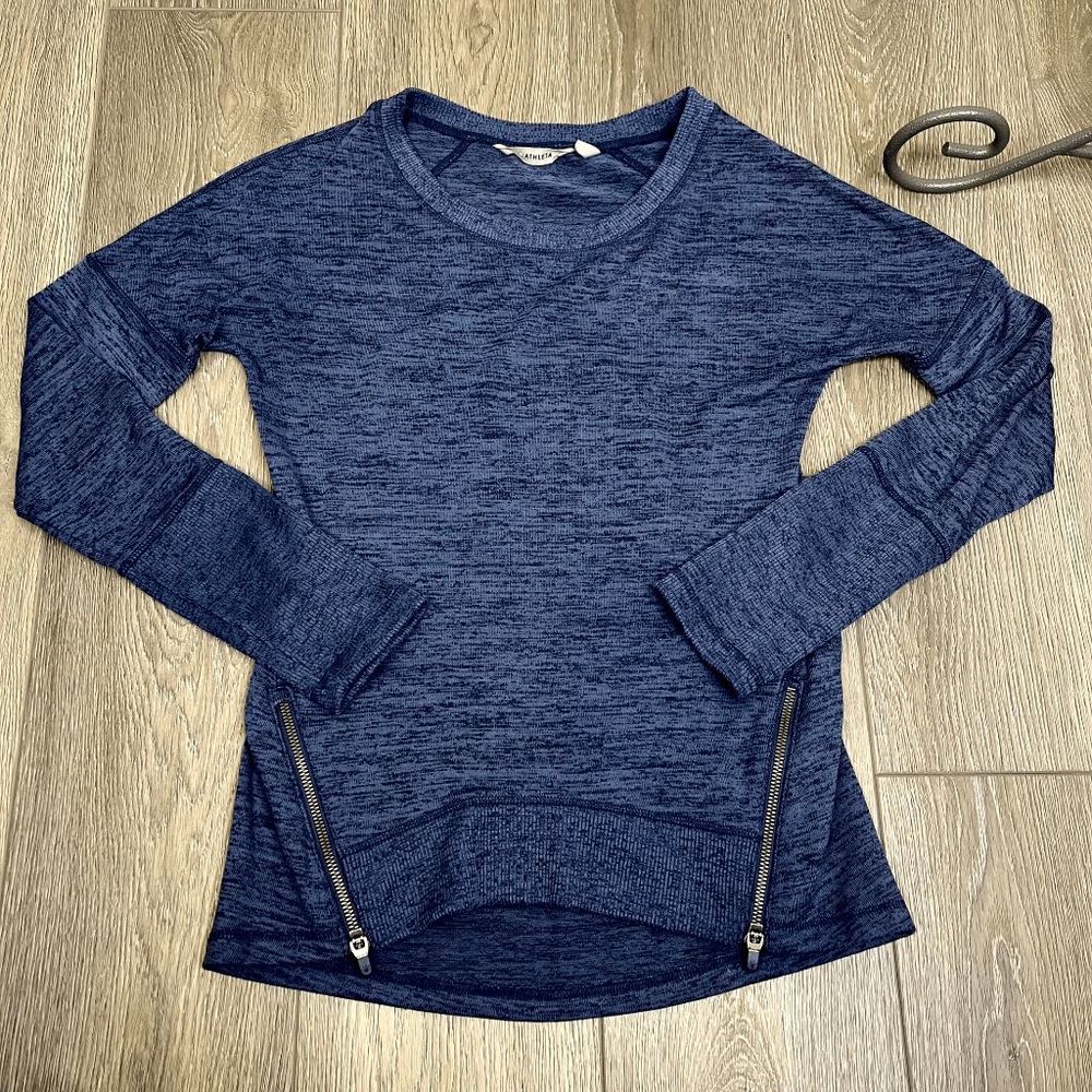 ATHLETA Size XXS‎ Heathered Blue Long Sleeve With Zippers Top Athleasure